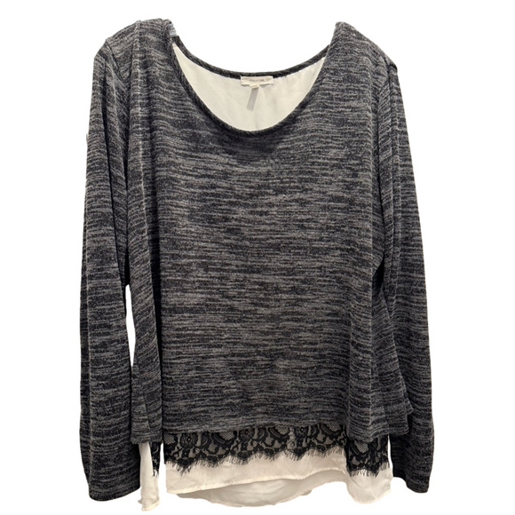 Maurices Tops - Maurices Charcoal and Ivory Lace Hem Tunic